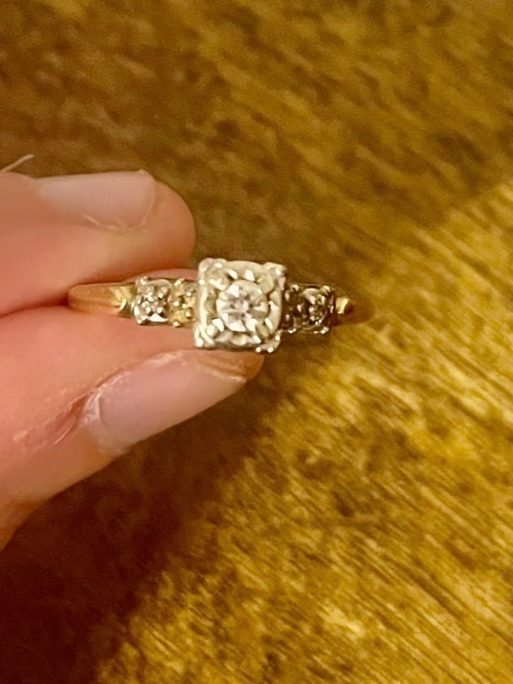 Antique 14kt Gold Mined Diamond Ring Size 7.5-8 - Picture 2 of 4